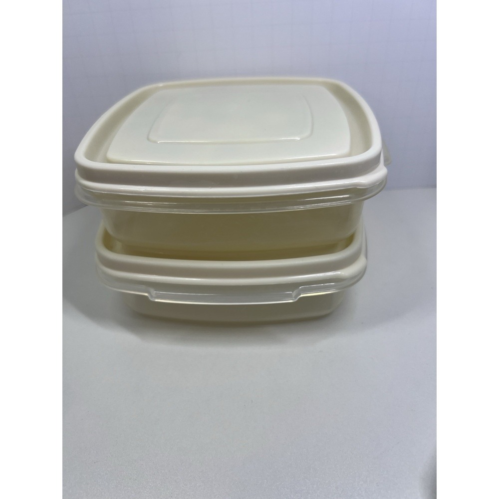 Vintage Rubbermaid Servin Saver #1 - 2 Cups - Lot Of 2 Sandwich w Lids Almond